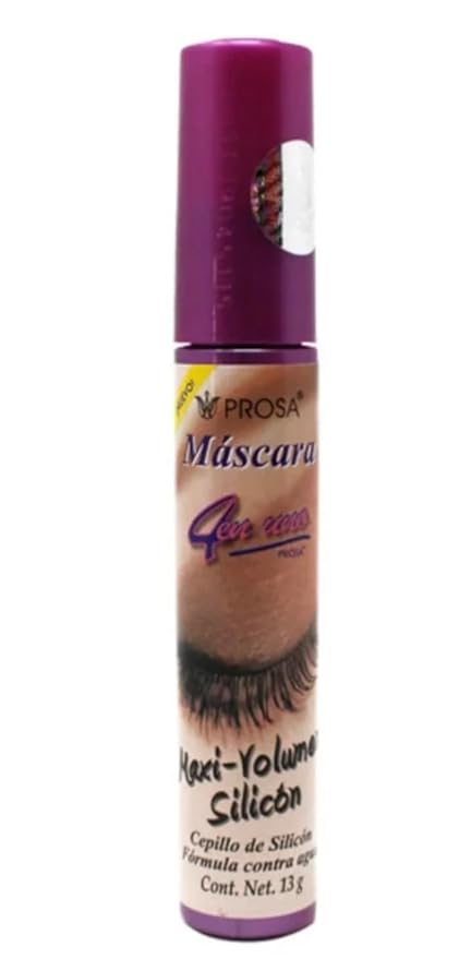 Máscara de Pestañas PROSA 4 en 1 Maxi Volumen – Cepillo de Silicona, Negro, Larga Duración y a Prueba de Agua
