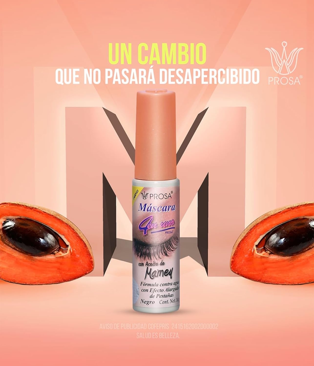 Máscara de Pestañas PROSA con Aceite de Mamey, Negro, 0.42 oz