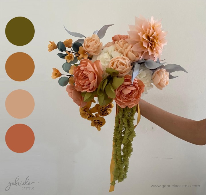 Ramo de novia en color peach y verde