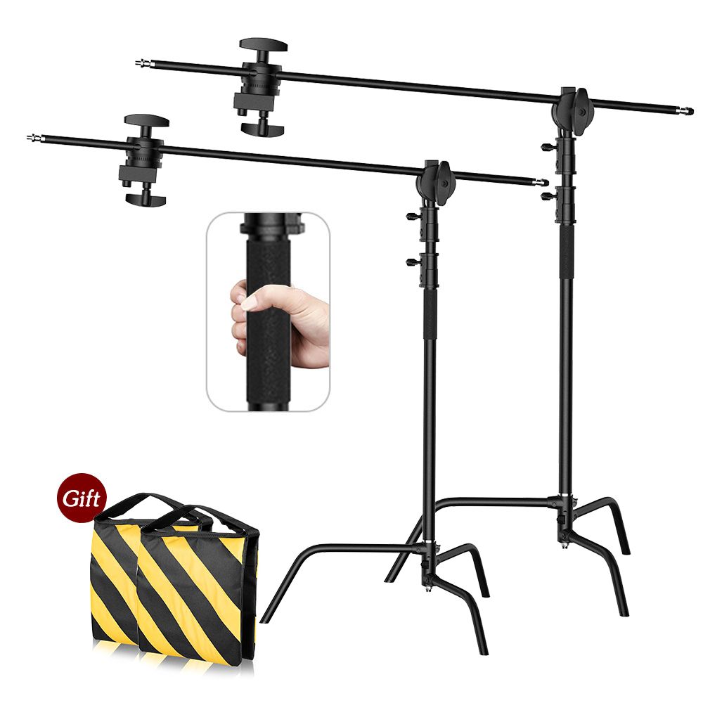 SH 2.6M Stainless Steel Foldable Light Stand Tripod Magic Leg Photography C-Stand For Spot Light,Softbox Black C Stand