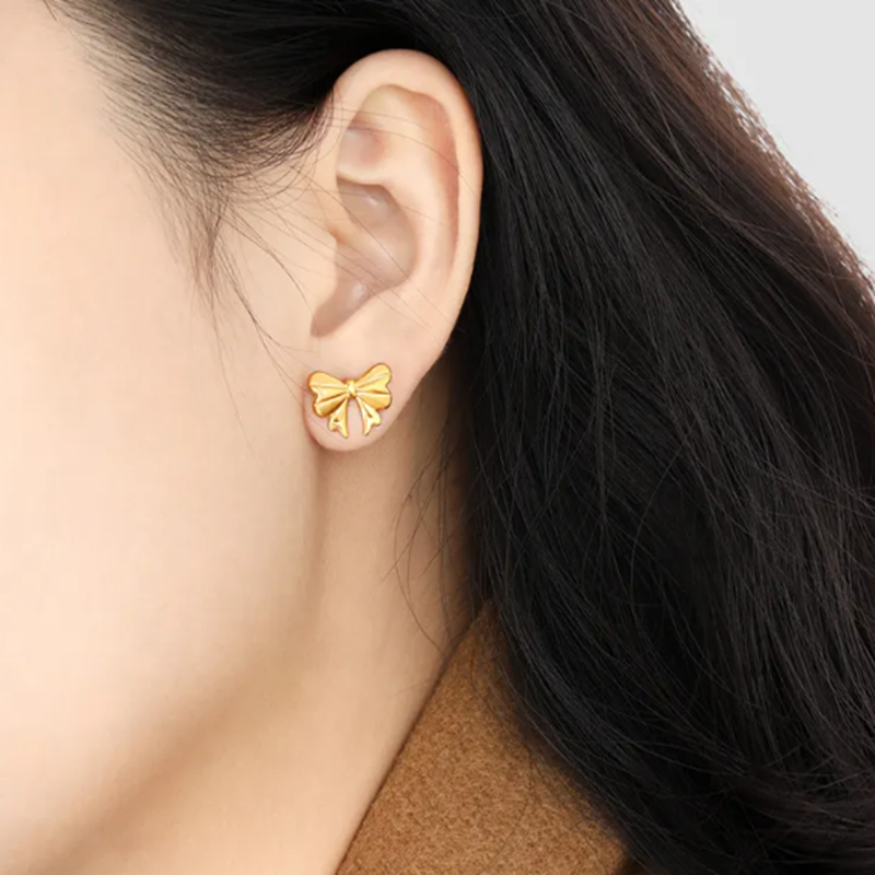 TEULRIP Stainless Steel Bow Stud Earrings for Girls & Women - Elegant & Chic Accessory