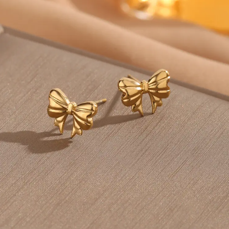TEULRIP Stainless Steel Bow Stud Earrings for Girls & Women - Elegant & Chic Accessory