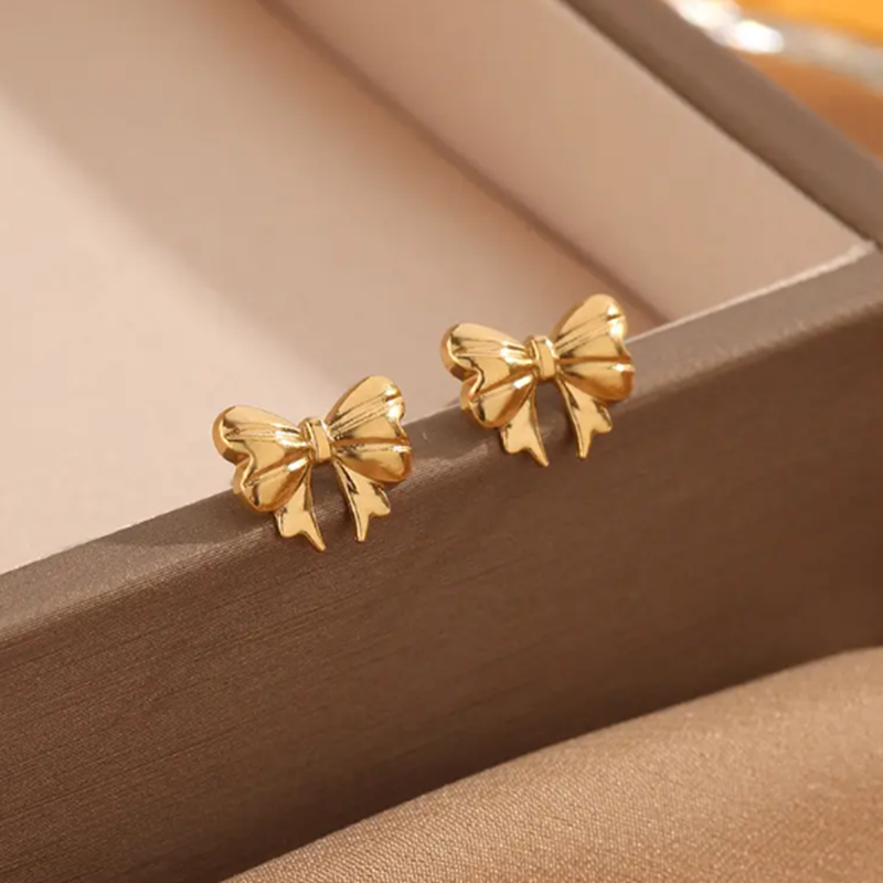 TEULRIP Stainless Steel Bow Stud Earrings for Girls & Women - Elegant & Chic Accessory