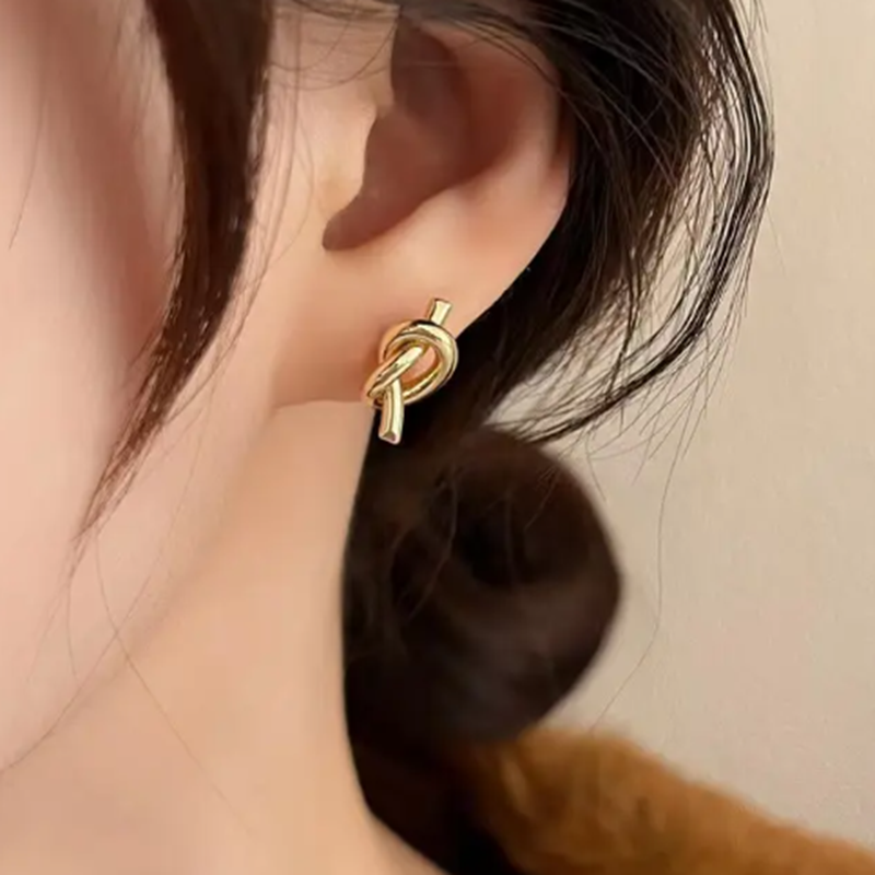 Teulrip Stainless Steel Twisted Rope Stud Earrings, Unisex Jewelry