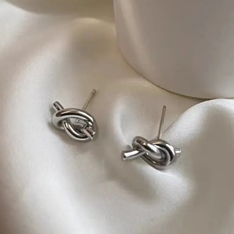 Teulrip Stainless Steel Twist Knot Stud Earrings, Unisex Jewelry