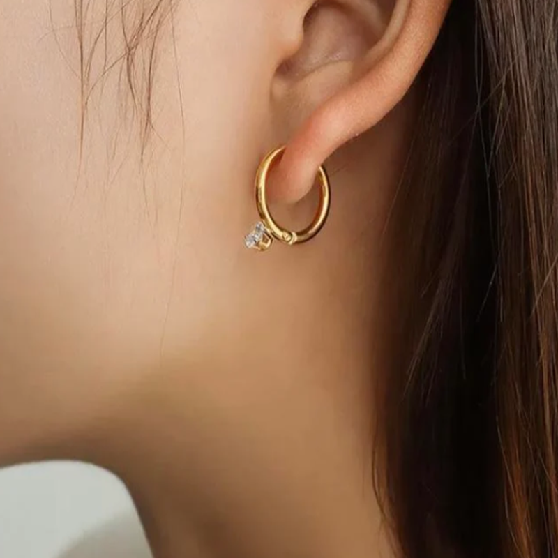 Teulrip Small Diamonds Stud Titanium Steel Hoop Earrings, Elegant Temperament Jewelry for Girls & Women