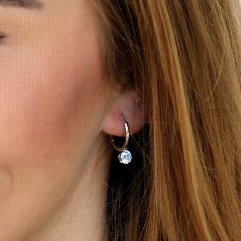 Teulrip Small Diamonds Stud, Temperament Silver Titanium Steel Hoop Earrings for Girls & Women