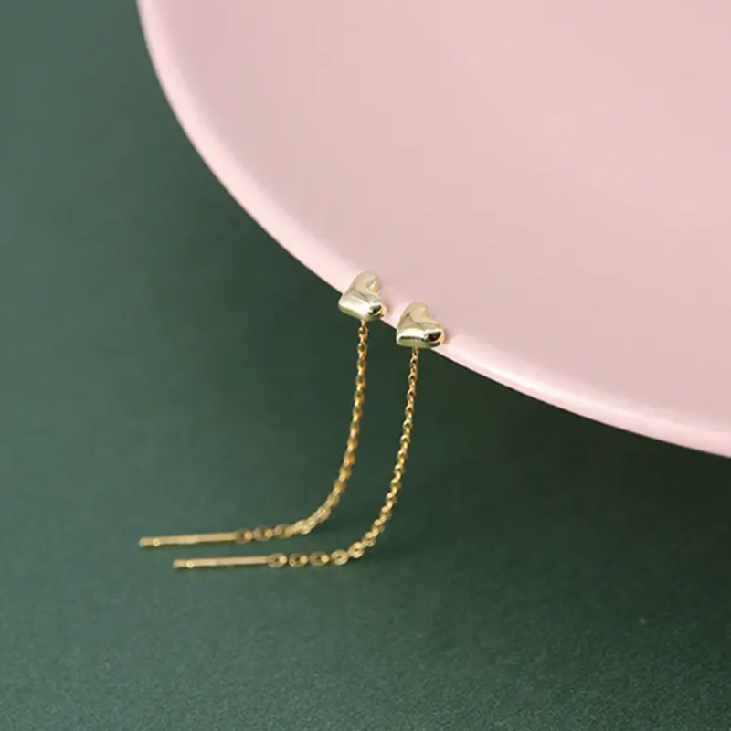 Teulrip Korean Heart-Shaped Titanium Steel Long Wire Ear Line Earrings for Girls & Women