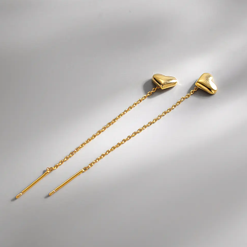 Teulrip Korean Heart-Shaped Titanium Steel Long Wire Ear Line Earrings for Girls & Women