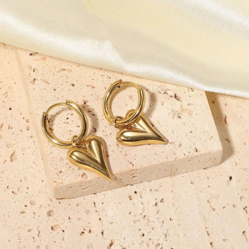 Teulrip Trendy Gold Plated Stainless Steel Heart Pendant Hoop Earrings for Girls & Women