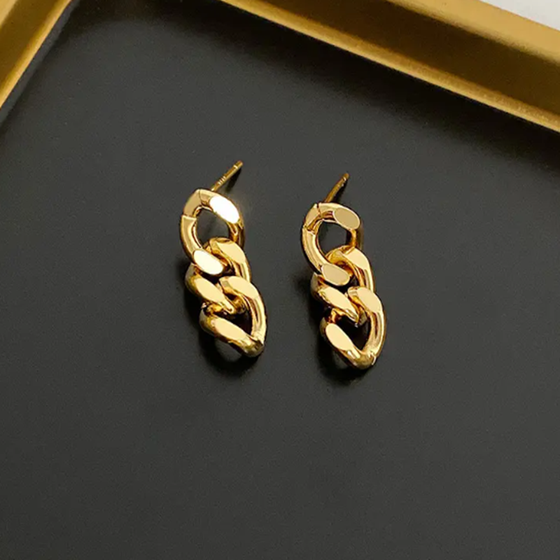 Teulrip Gold Plated Stainless Steel Geometric Link Chain Earrings for Girls & Women