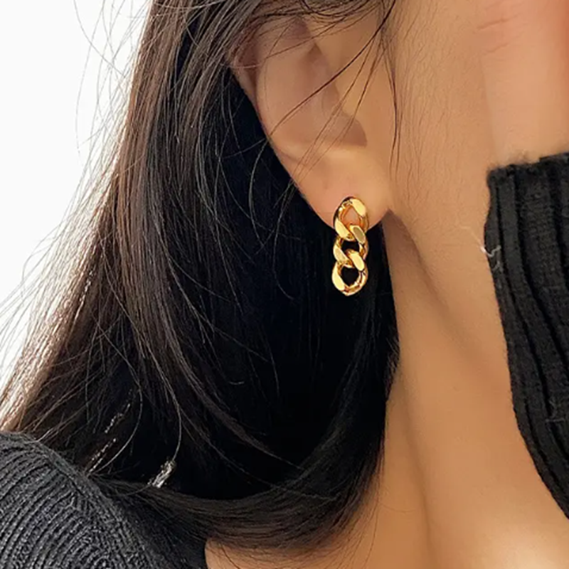 Teulrip Gold Plated Stainless Steel Geometric Link Chain Earrings for Girls & Women