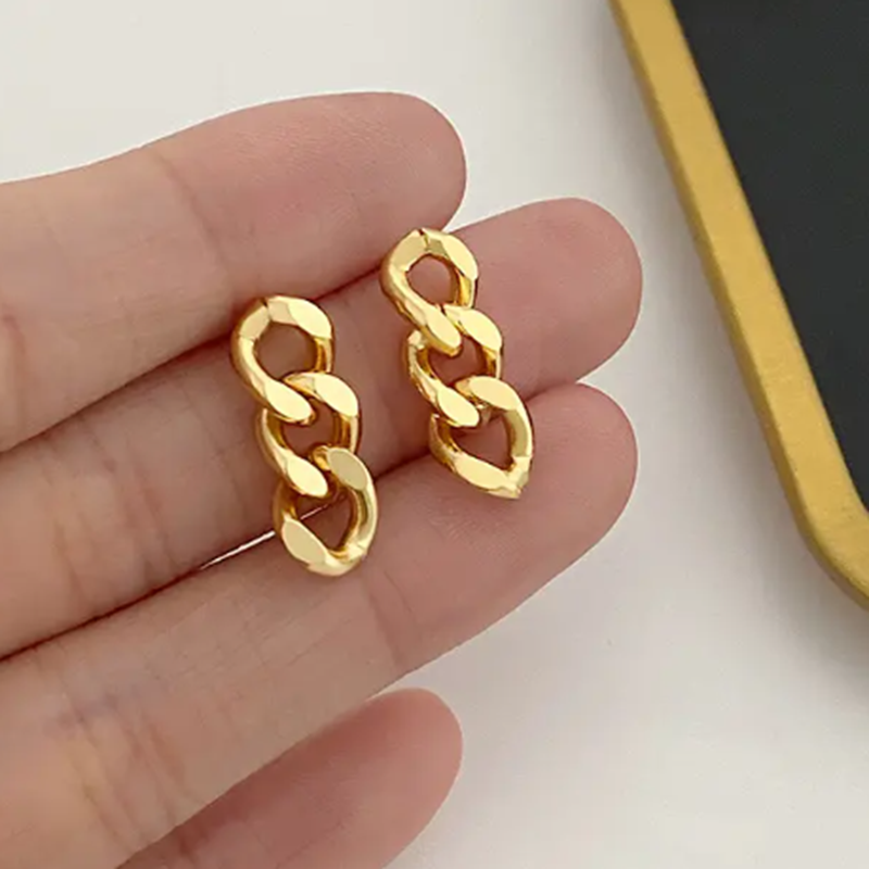 Teulrip Gold Plated Stainless Steel Geometric Link Chain Earrings for Girls & Women