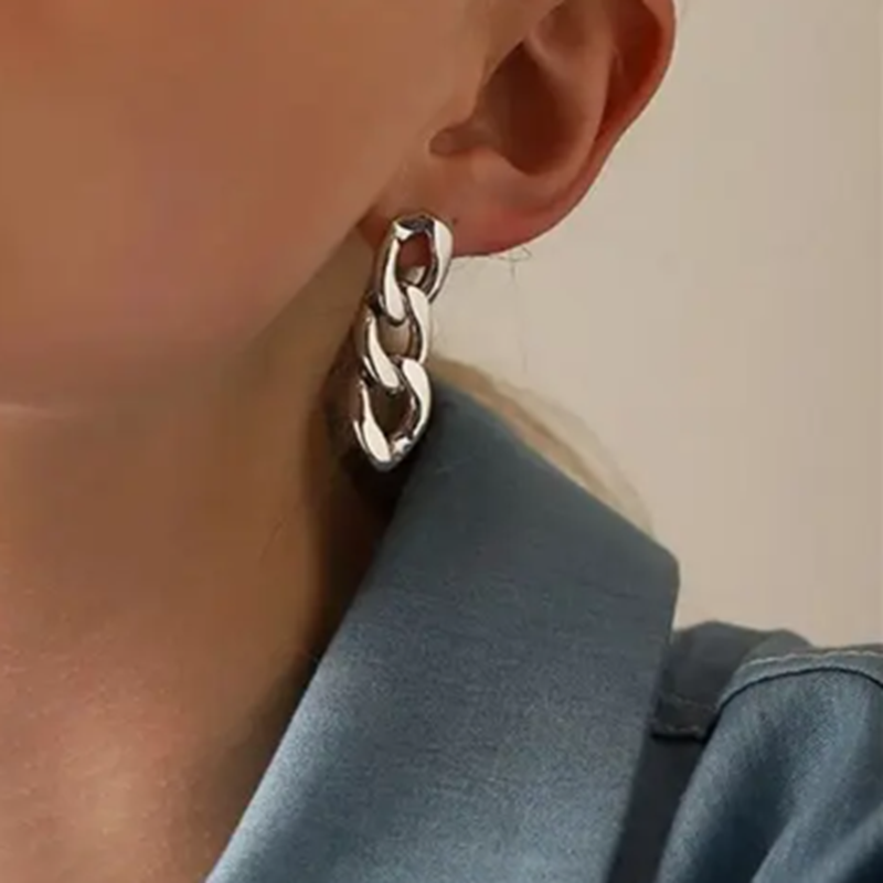 Teulrip Waterproof Stainless Steel Thick Cuban Link Chain Earrings for Girls & Women