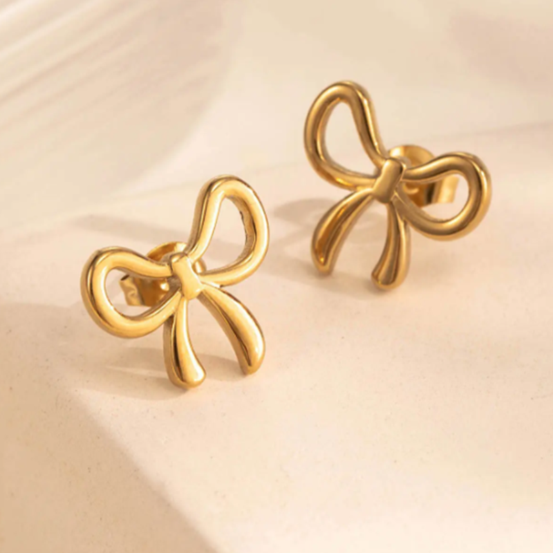 Teulrip Waterproof Stainless Steel Small Bow Stud Earrings for Girls & Women