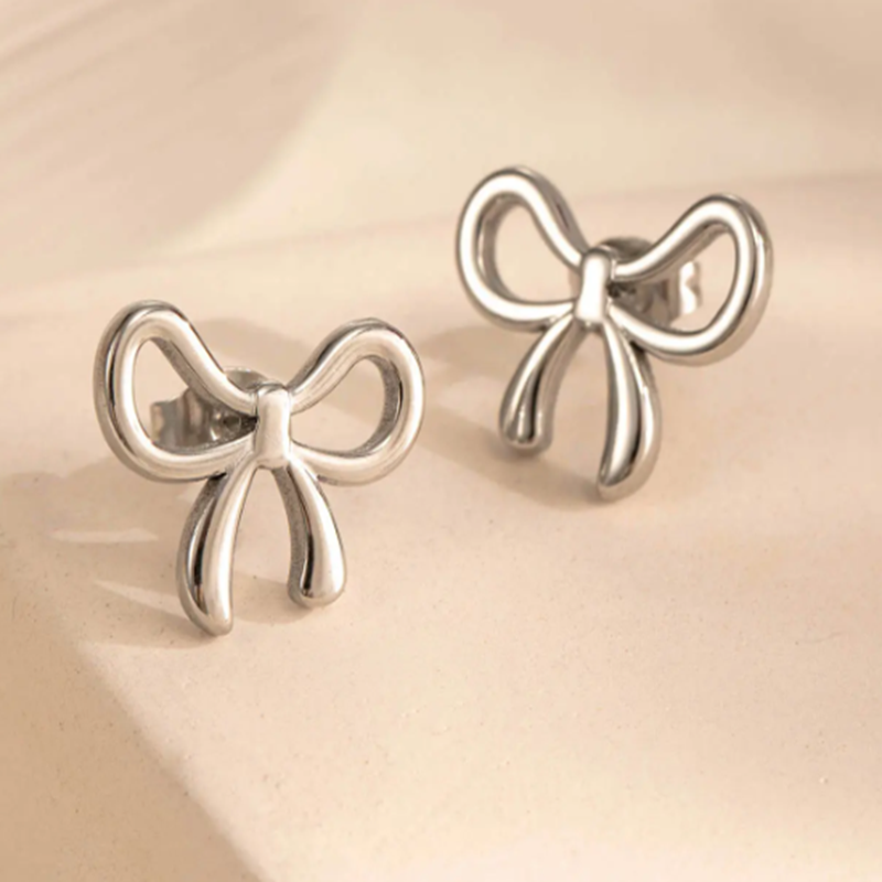 Teulrip Small Stud Fashion Bow Titanium Steel Earrings for Girls & Women