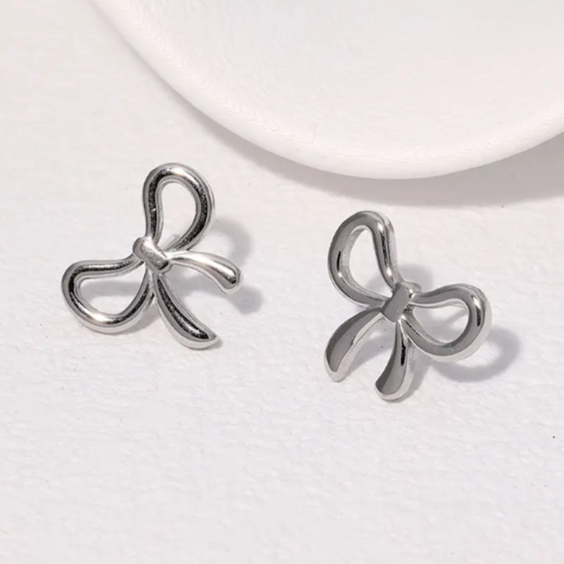 Teulrip Small Stud Fashion Bow Titanium Steel Earrings for Girls & Women