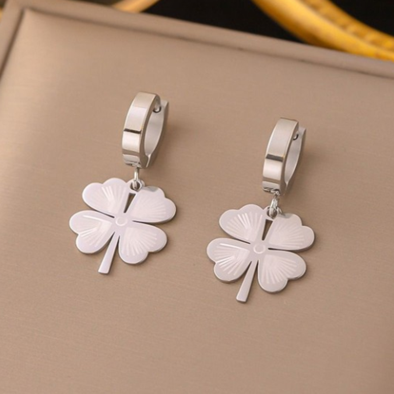 Teulrip Statement Titanium Steel Four-Clover Hoop Earrings for Girls & Women