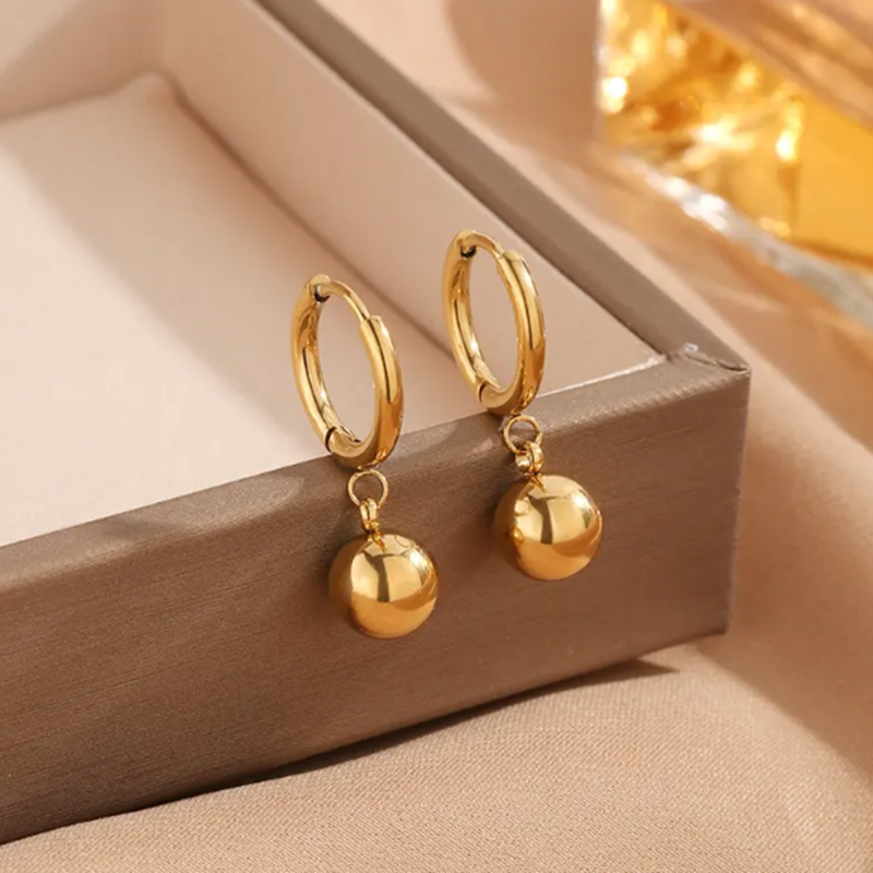 Teulrip Stainless Steel Round Ball Hoop Earrings for Girls & Women