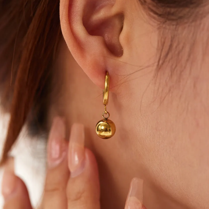 Teulrip Stainless Steel Round Ball Hoop Earrings for Girls & Women