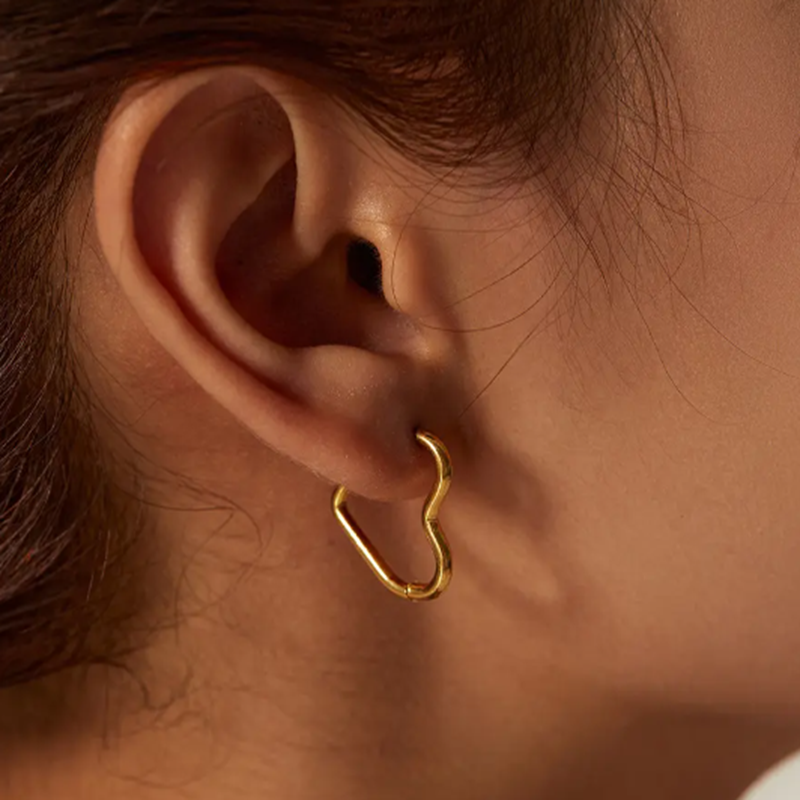 Teulrip Valentine Love Style Gold Plated Heart Hoop Earrings, Stainless Steel Jewelry for Girls & Women