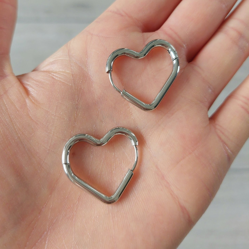Teulrip Valentine Heart Hoop Huggie, Stainless Steel Earrings for Girls & Women 