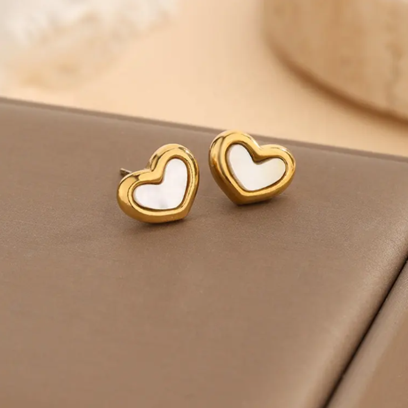 Teulrip Heart Opal Shell Stud Earrings, Exquisite Stainless Steel Jewelry for Girls & Women 