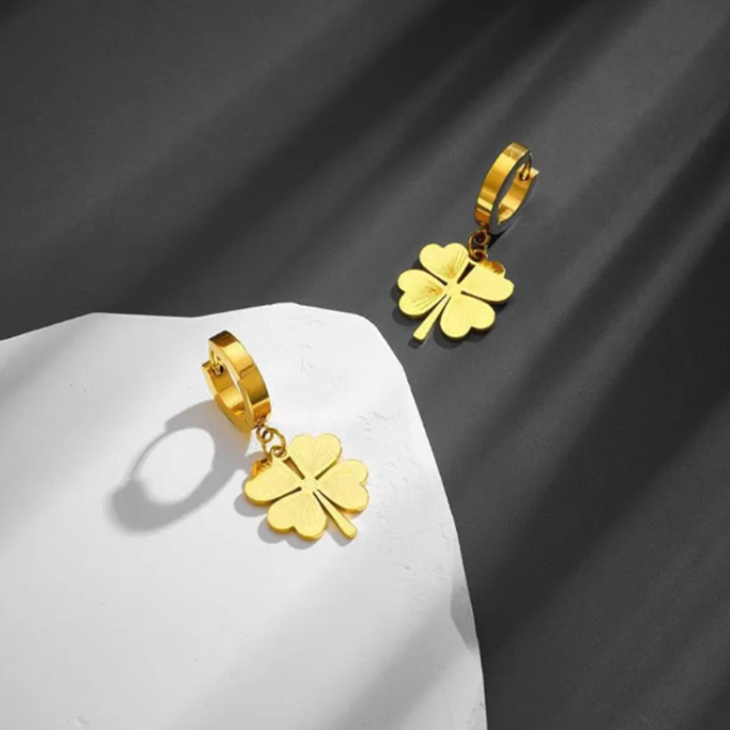 Teulrip Statement Titanium Steel Four-Clover Hoop Earrings - Elegant & Unique Jewelry for Girls & Women