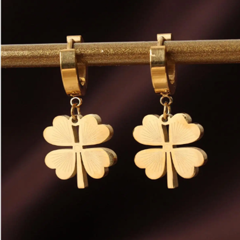 Teulrip Statement Titanium Steel Four-Clover Hoop Earrings - Elegant & Unique Jewelry for Girls & Women