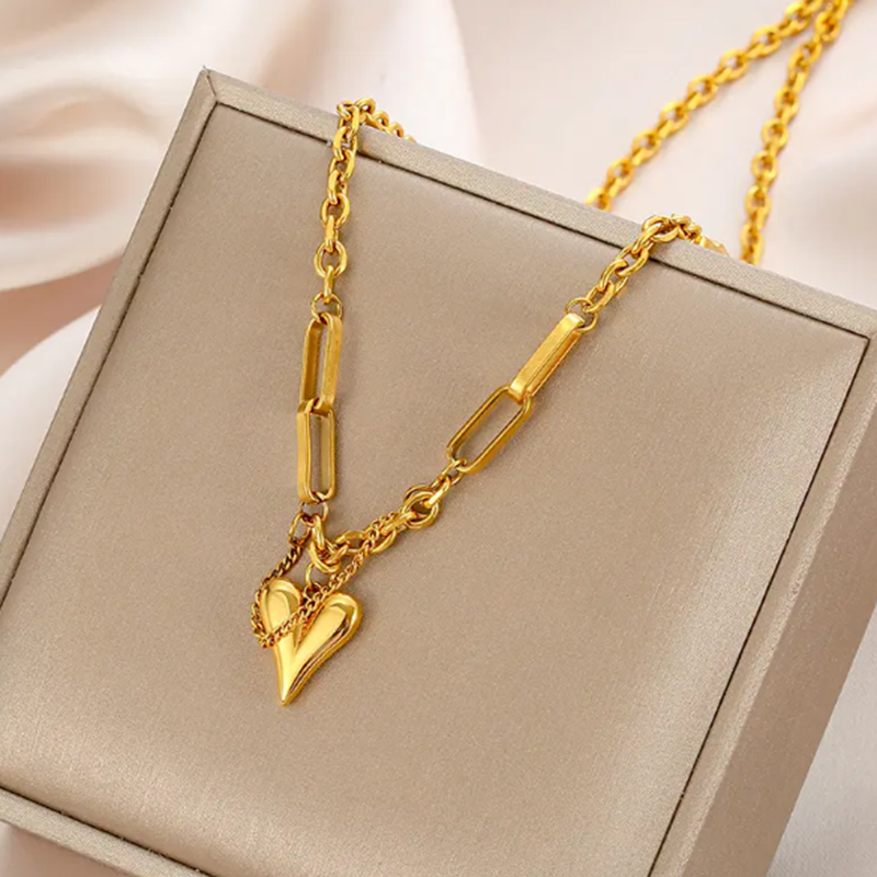 TEULRIP Stainless Steel Slender Valentine Heart Pendant Necklace for Girls & Women