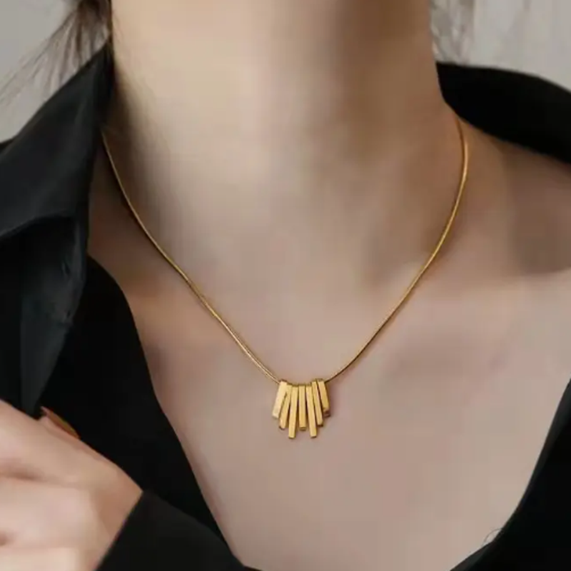 TEULRIP Gold Plated Stainless Steel Irregular Small Square Pendant Necklace for Girls & Women