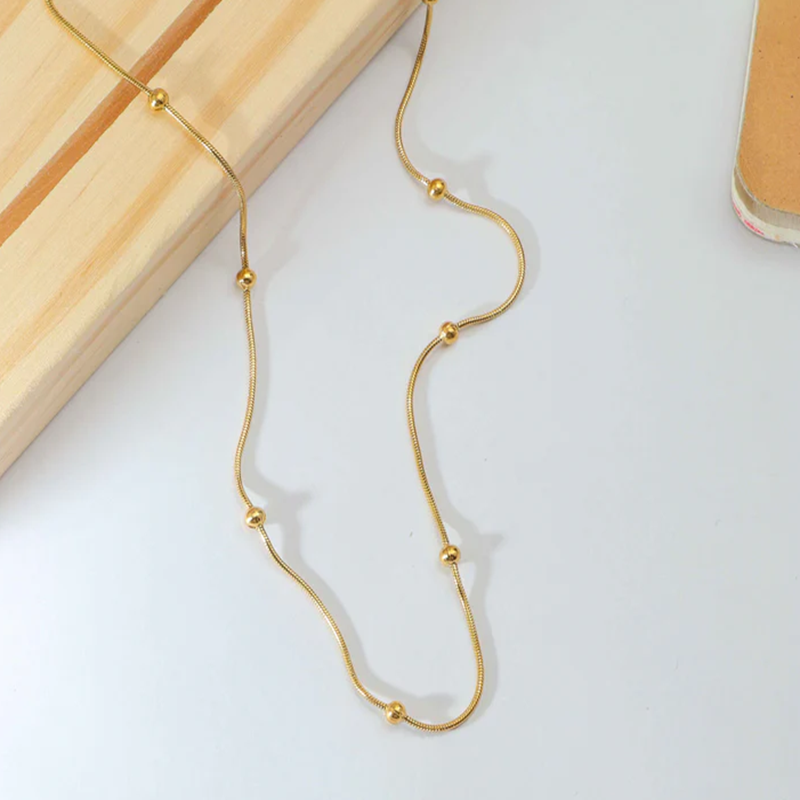 TEULRIP Gold Plated Herringbone Snake Stainless Steel Chain Necklace for Girls & Women