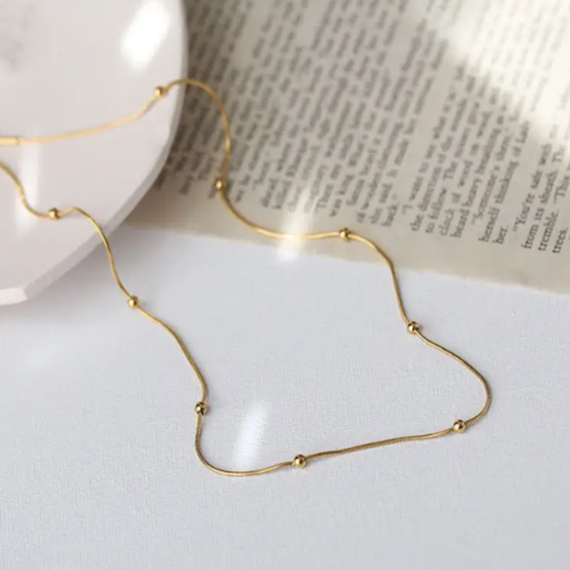 TEULRIP Gold Plated Herringbone Snake Stainless Steel Chain Necklace for Girls & Women