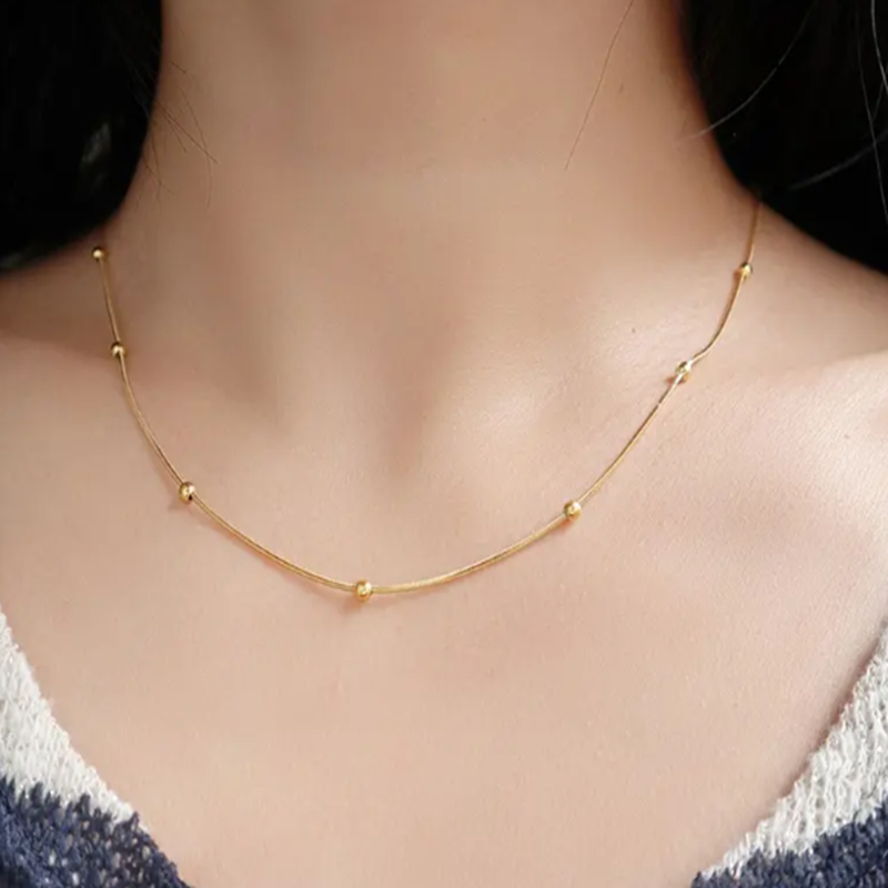 TEULRIP Gold Plated Herringbone Snake Stainless Steel Chain Necklace for Girls & Women