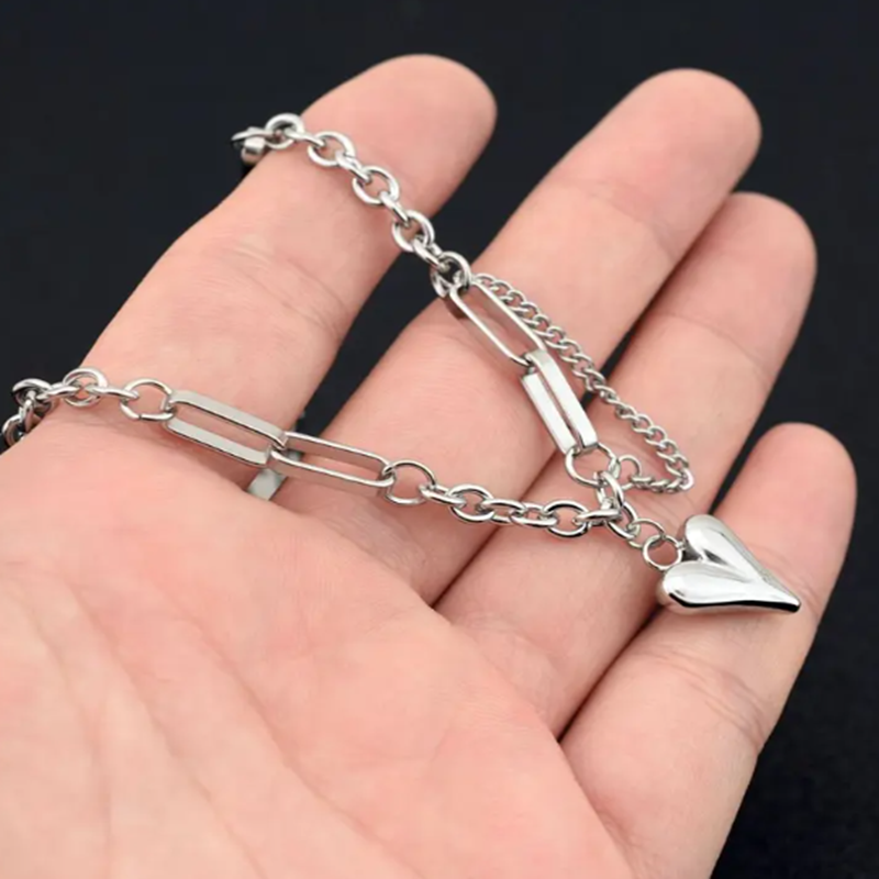 TEULRIP Stainless Steel Valentine Heart Layered Necklace for Girls & Women