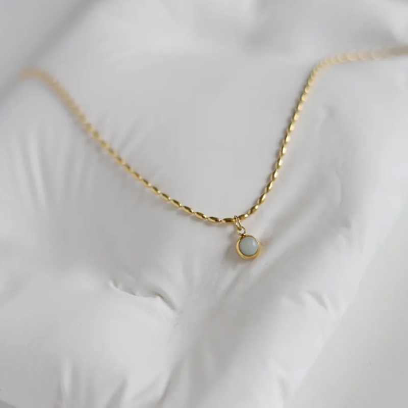 TEULRIP White Pearl Oval Beaded Pendant - Stainless Steel Clavicular Chain Necklace for Girls & Women