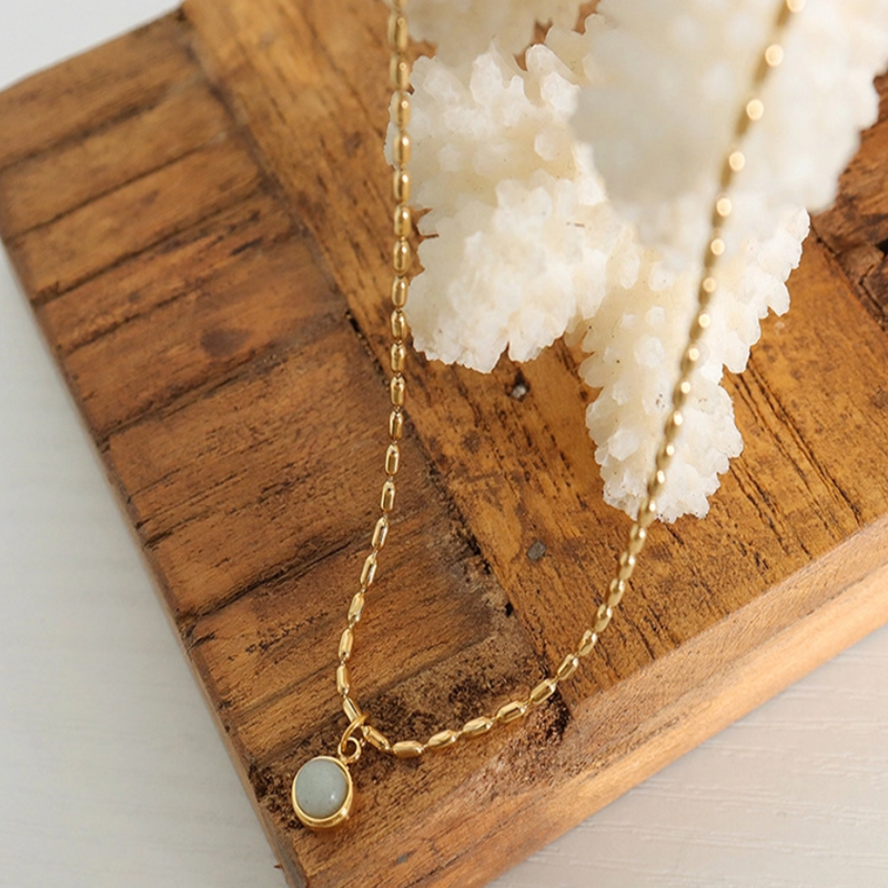 TEULRIP White Pearl Oval Beaded Pendant - Stainless Steel Clavicular Chain Necklace for Girls & Women