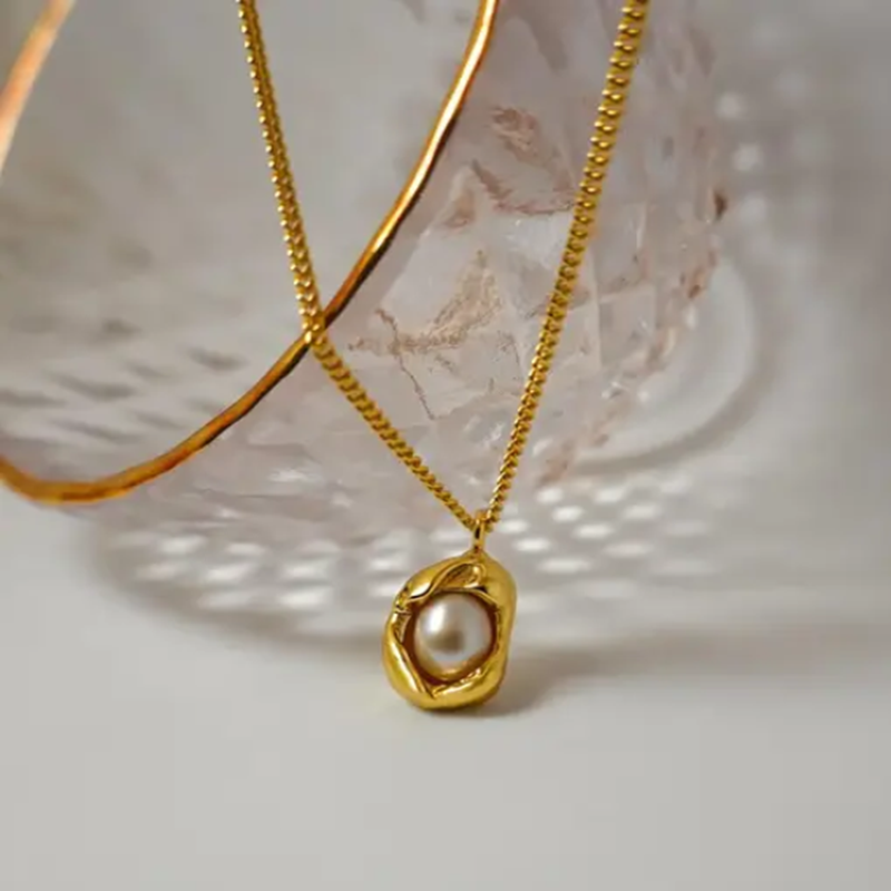 TEULRIP Dainty Gold Plated with  Irregular Pearl Pendant Fashion Necklace for Girls & Women