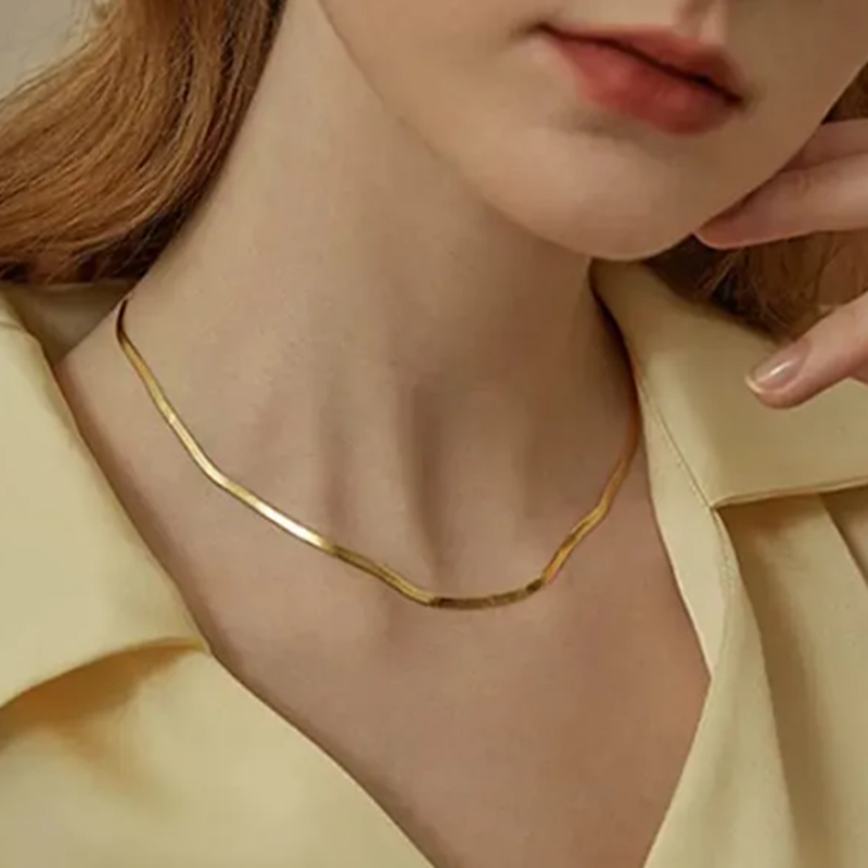 TEULRIP Gold Plated Titanium Steel Snake Chain Necklace Unisex Jewelry 