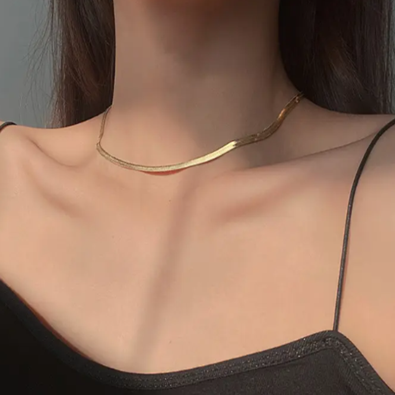 TEULRIP Gold Plated Titanium Steel Snake Chain Necklace Unisex Jewelry 