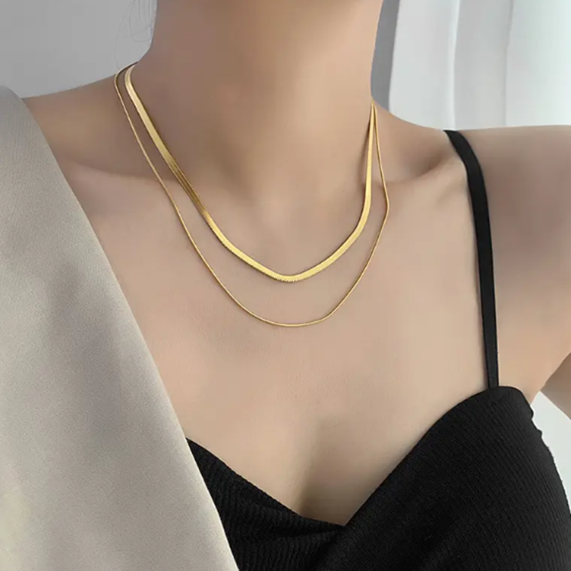 TEULRIP Bilayer Snake Chain - Stainless Steel Chunky Necklace -Unisex Jewellery