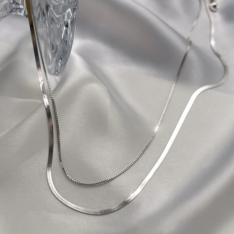 TEULRIP Trendy Double Layer Stainless Steel Long Chain Necklace ­Simple Daily Wear Unisex Jewelry