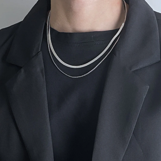 TEULRIP Trendy Double Layer Stainless Steel Long Chain Necklace ­Simple Daily Wear Unisex Jewelry