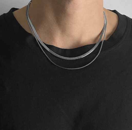TEULRIP Trendy Double Layer Stainless Steel Long Chain Necklace ­Simple Daily Wear Unisex Jewelry