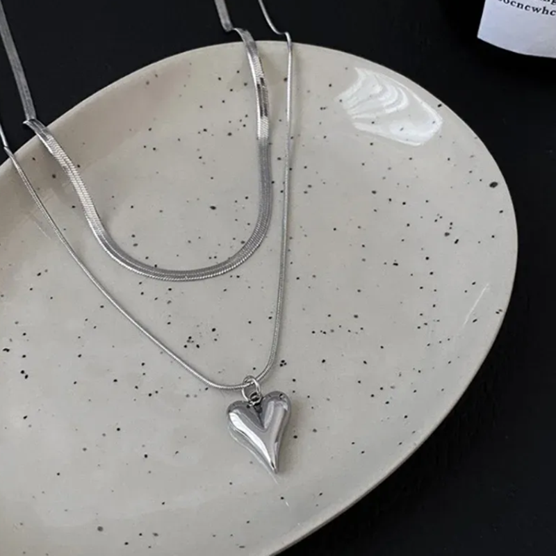 TEULRIP Stainless Steel Double-Layer Flat Stacked Snake Chain Necklace