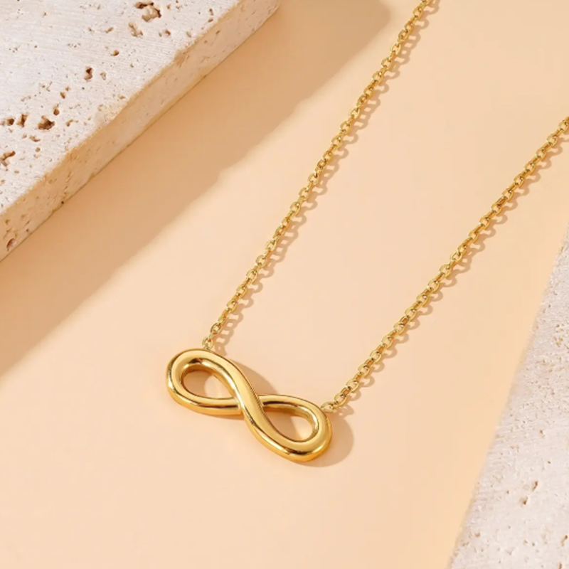 TEULRIP Stainless Steel Gold Plated Infinity Shape Necklace ­ No Fade Jewelry for Girls & Women