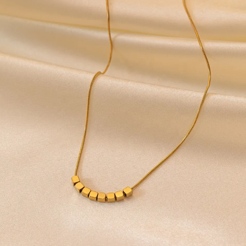 TEULRIP Gold-Plated Stainless Steel Small Square Pendant- Clavicle Snake Chain Necklace 