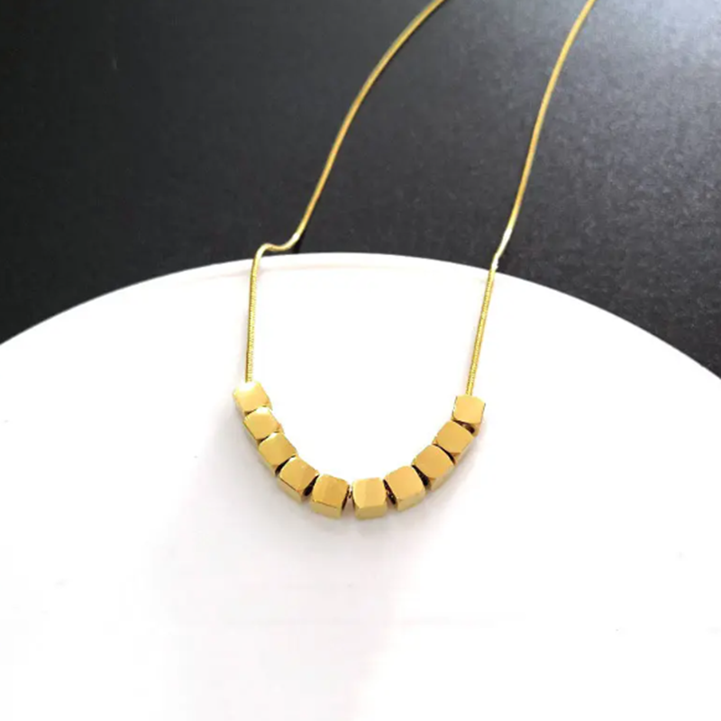 TEULRIP Gold-Plated Stainless Steel Small Square Pendant- Clavicle Snake Chain Necklace 