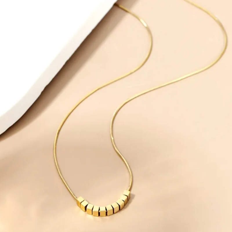 TEULRIP Gold-Plated Stainless Steel Small Square Pendant- Clavicle Snake Chain Necklace 