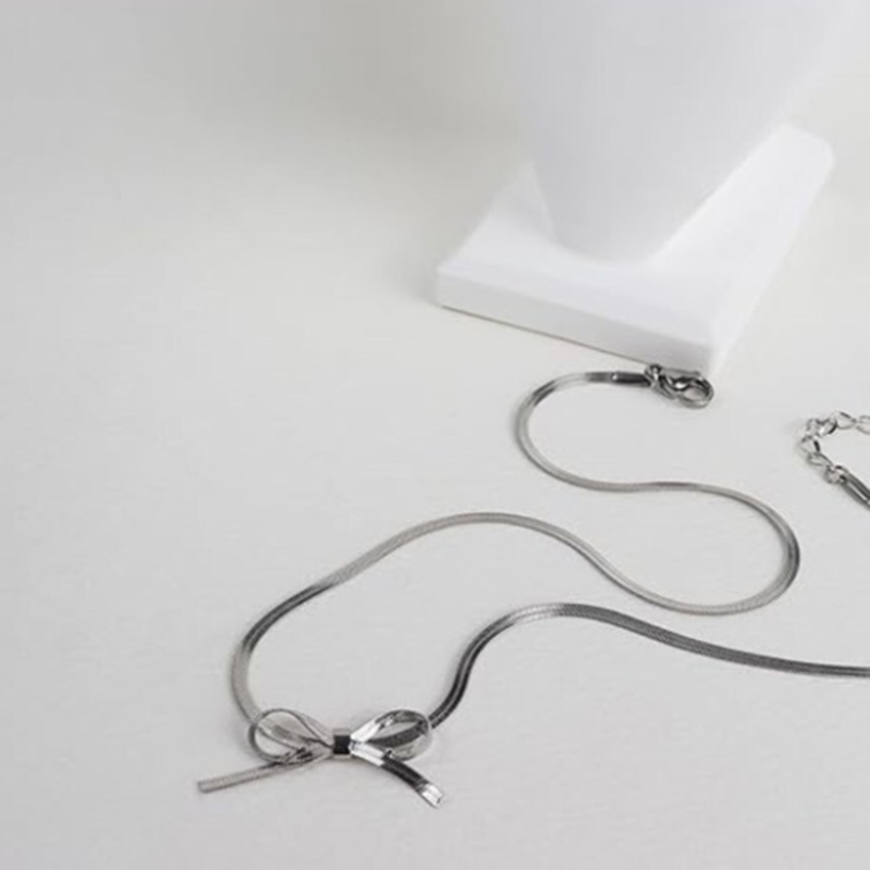 TEULRIP Fashionable & Stylish Bow Choker - Stainless Steel Snake Chain Necklace for Girls & Women